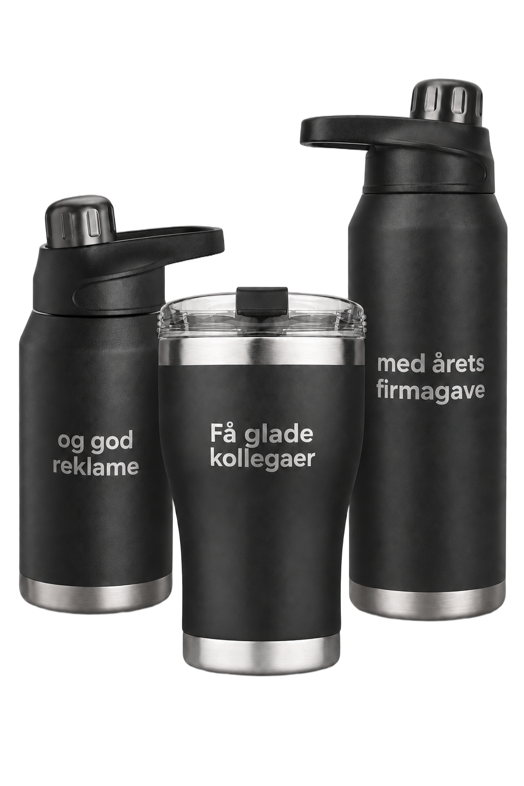 Tre sorte SwissTech termoprodukter med personlig gravering